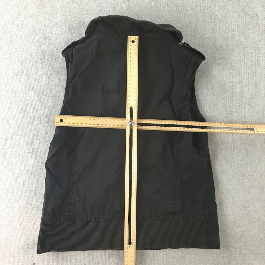 Esprit Womens Jacket Size 10 Black Zip-Up Sleeveless Pockets Vest Coat