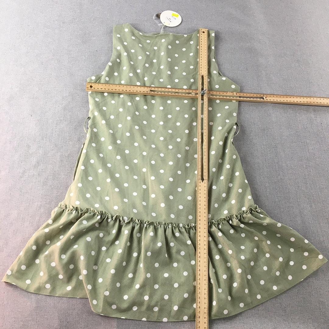 NEW Yours Truely Womens Shirt Dress Size 8 Green Polka Dot Button NO BELT