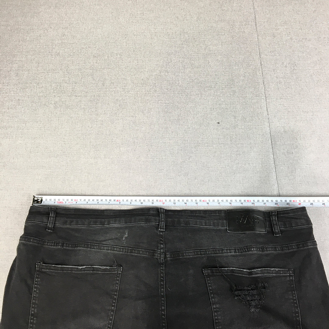 Boohoo Man Jeans Size 48 Black Ripped Stretch Denim