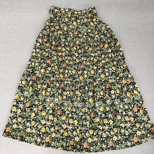 Valleygirl Womens A-Line Maxi Skirt Size 10 Black Green Yellow Floral