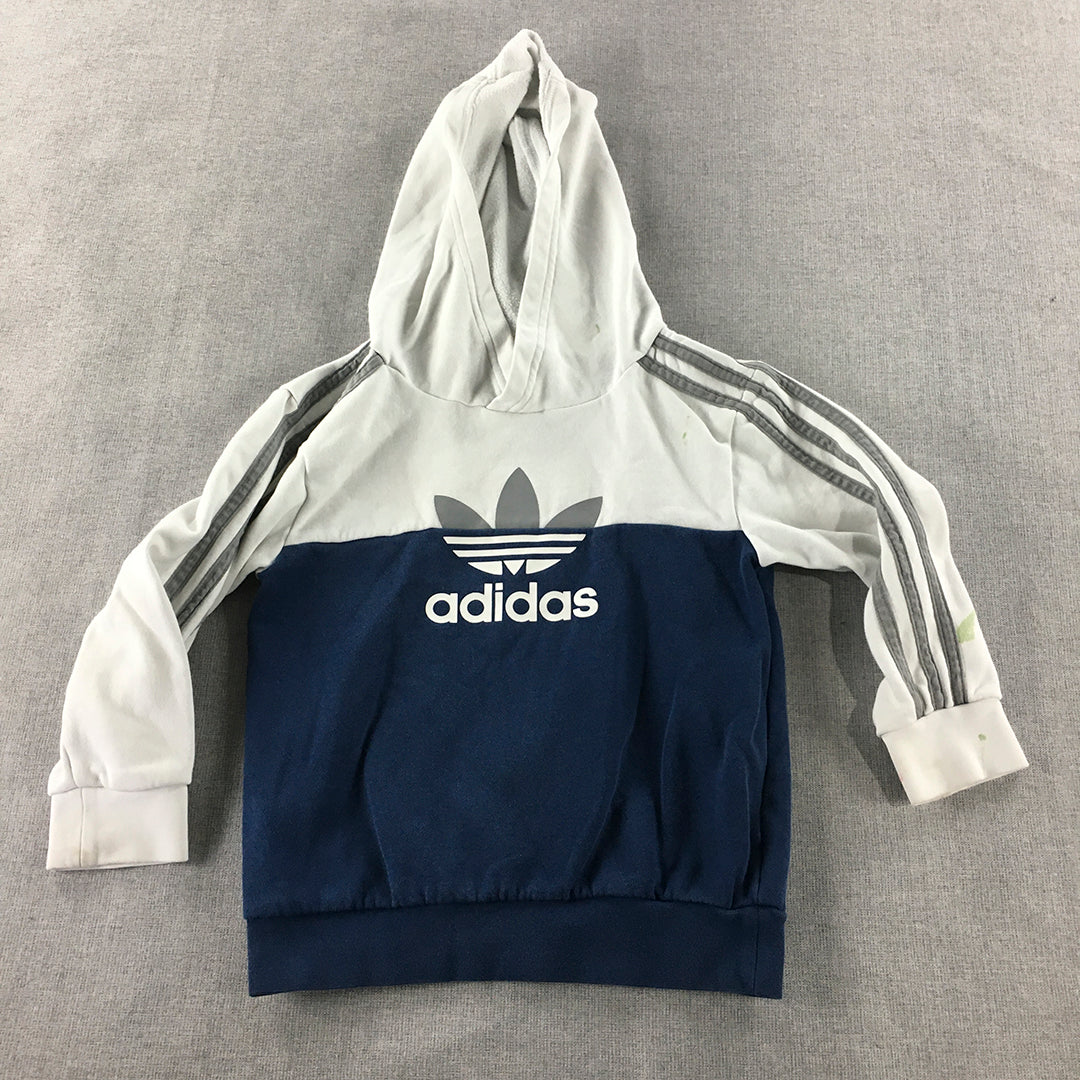 Adidas Kids Boys Hoodie Sweater Size 6 - 7 Years White Blue Trefoil Logo Jumper