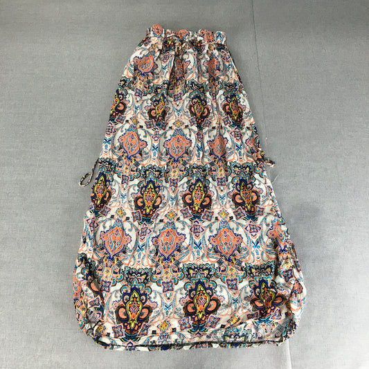 Chic Lady Womens Maxi Skirt Size 10 White Orange Yellow Floral Elastic Waist