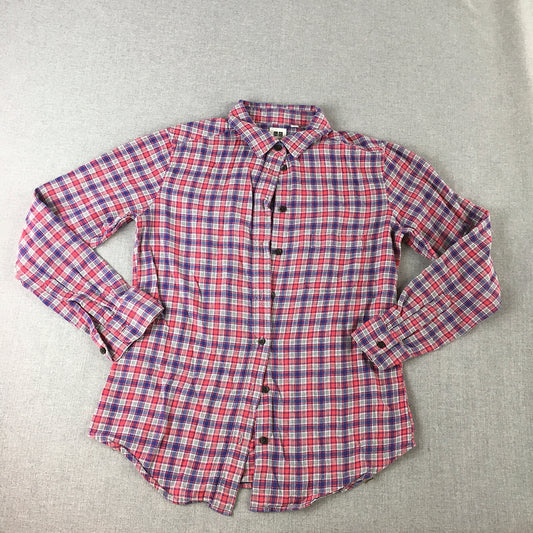 Uniqlo Womens Shirt Size S Red Blue Checkered Long Sleeve Button-Up