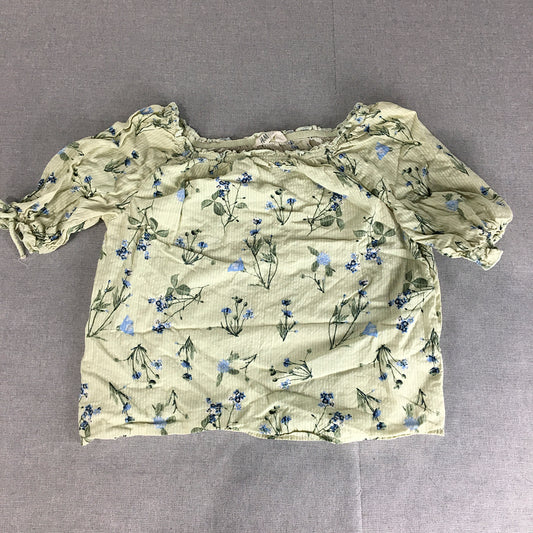 H&M Kids Girls Top Size 12 - 13 Years Green Floral Short Sleeve