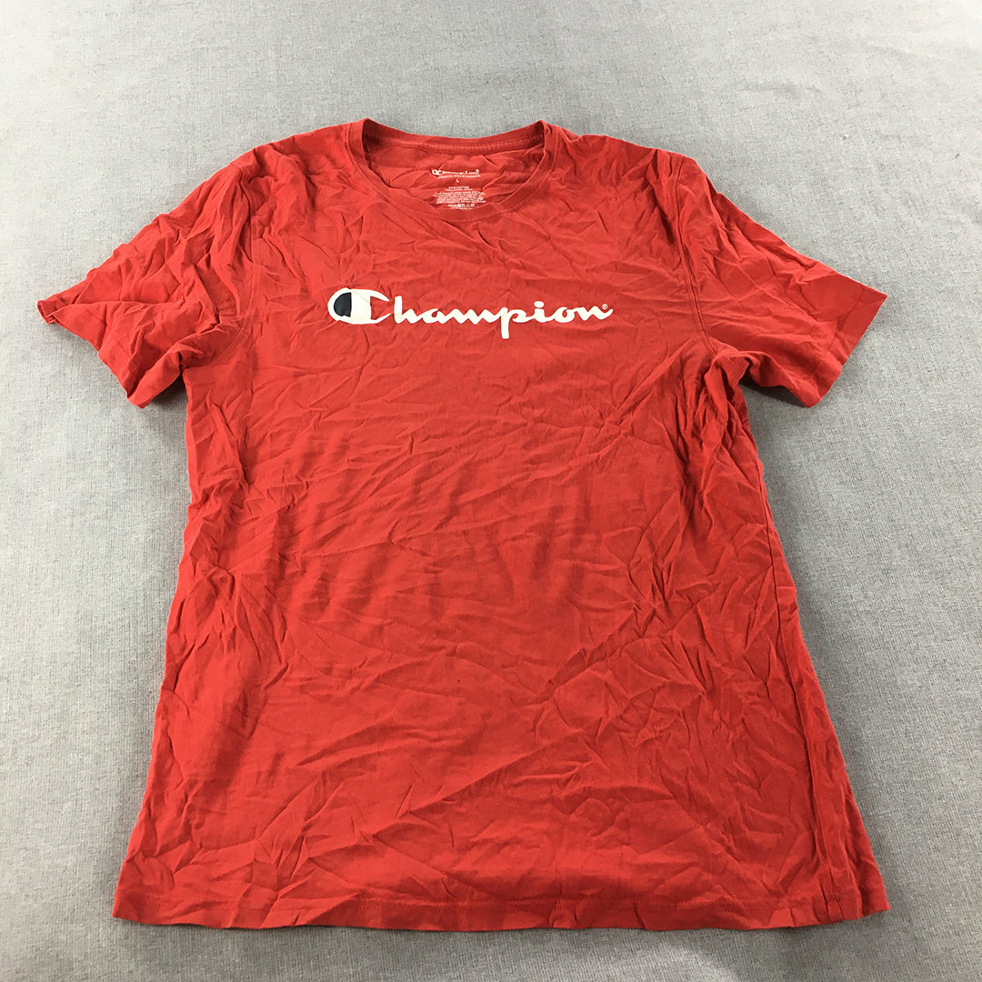 Champion Mens T-Shirt Size L Red Logo Short Sleeve Crew Neck Tee