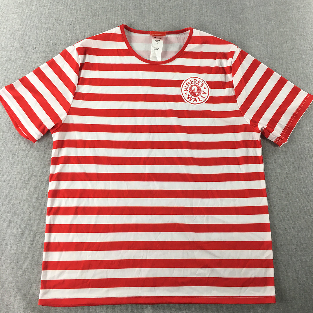 Where's Wally Mens T-Shirt Size M Red White Costume Short Sleeve