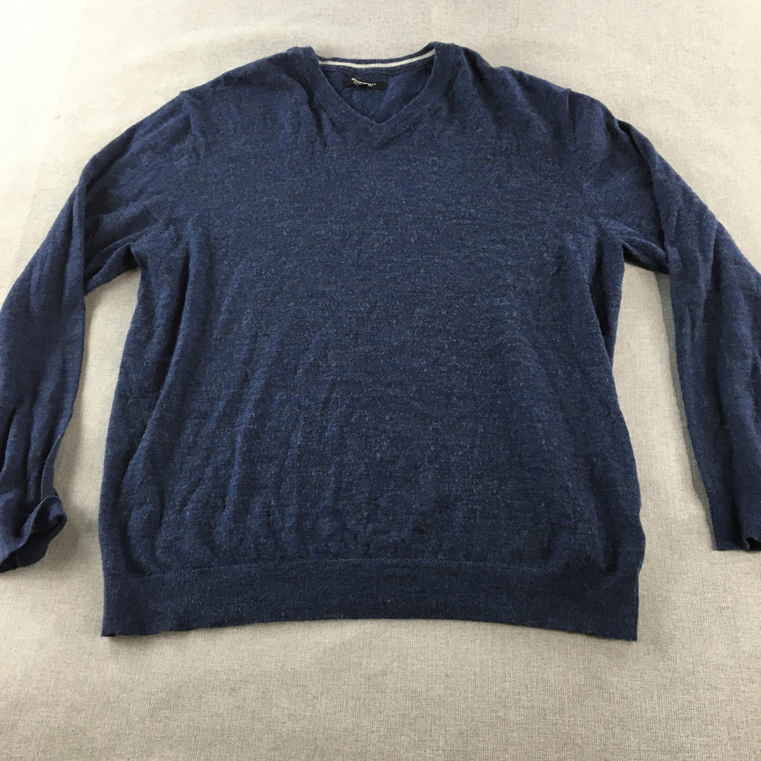 Rough Dress Womens Merino Wool Sweater Size XL Blue V-Neck Knit Pullover Jumper