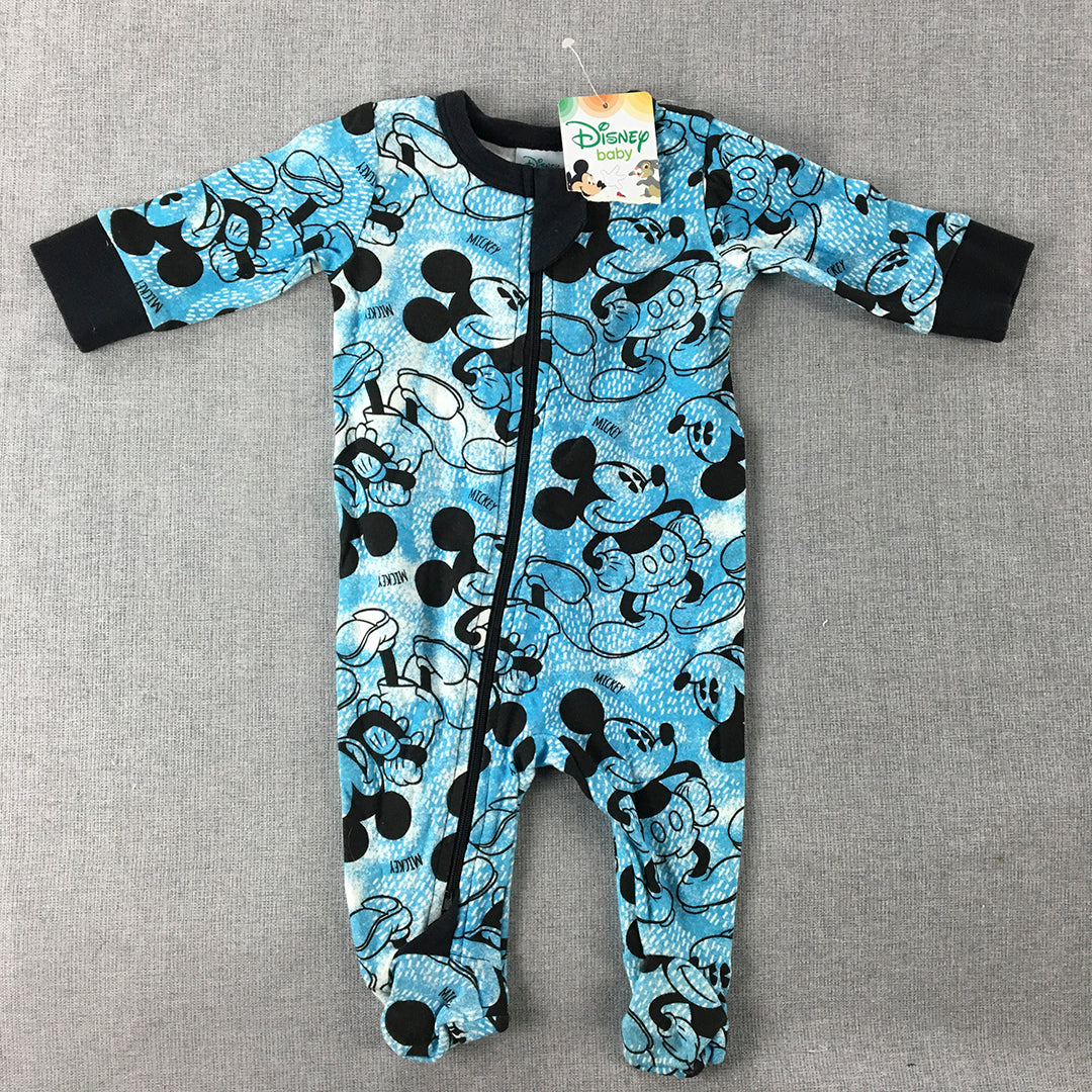 NEW Disney Mickey Mouse Baby Bodysuit Size 000 (0 - 3 Months) Blue Zip Up