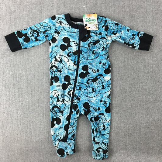 NEW Disney Mickey Mouse Baby Bodysuit Size 000 (0 - 3 Months) Blue Zip Up