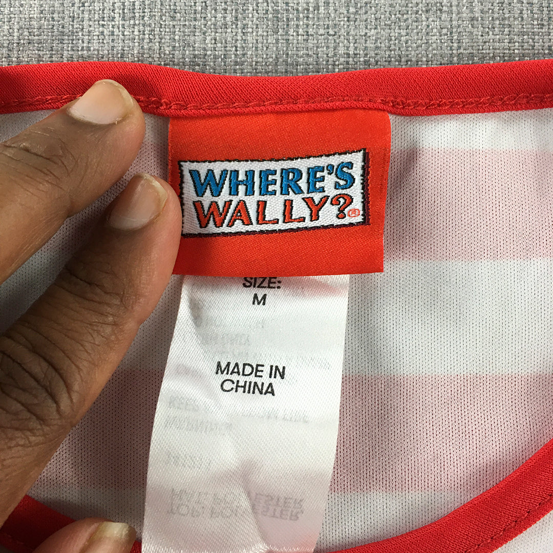 Where's Wally Mens T-Shirt Size M Red White Costume Short Sleeve