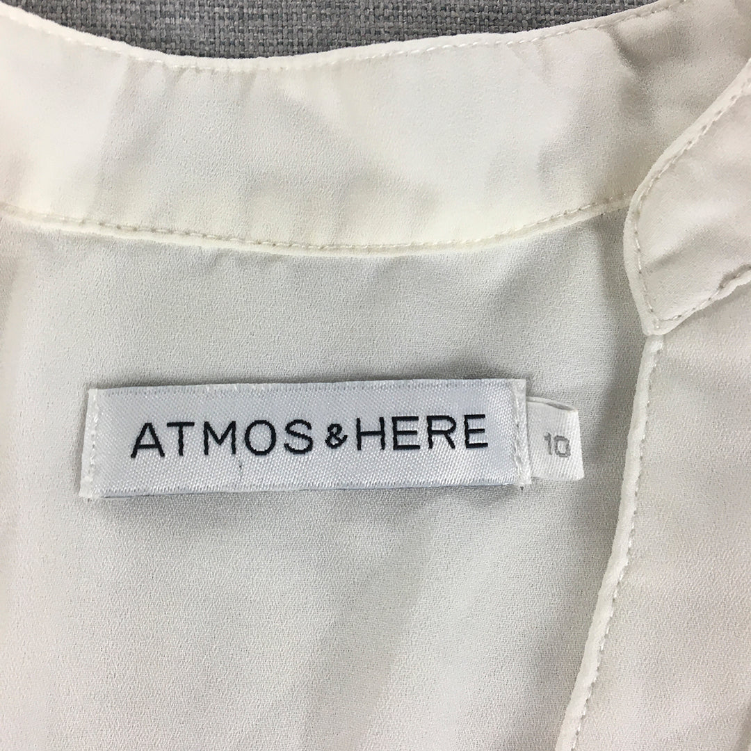 Atmos & Here Womens Top Size 10 White Long Sleeve Shirt Blouse