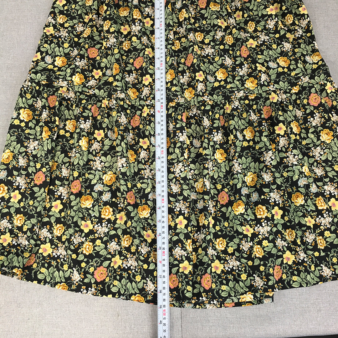 Valleygirl Womens A-Line Maxi Skirt Size 10 Black Green Yellow Floral