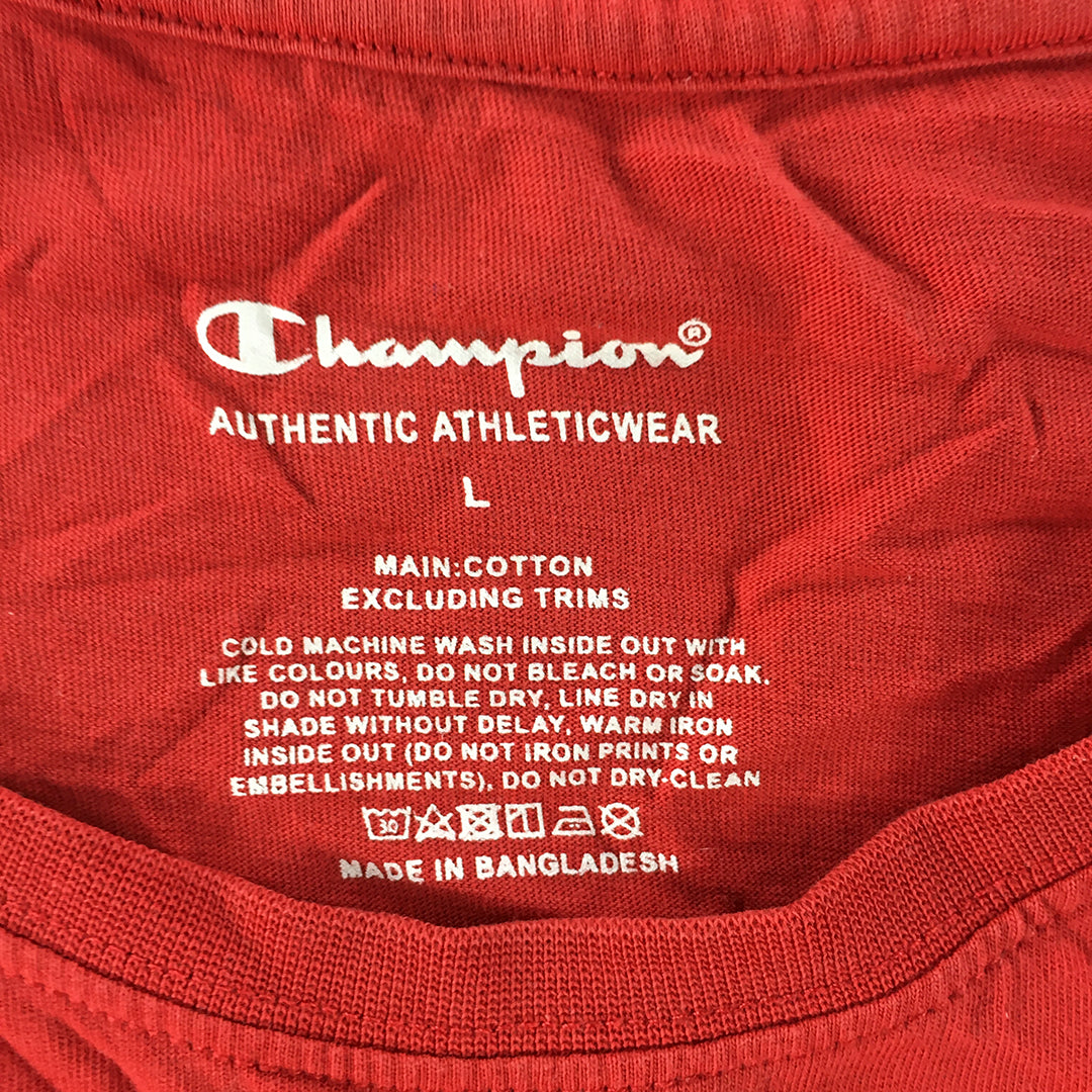 Champion Mens T-Shirt Size L Red Logo Short Sleeve Crew Neck Tee