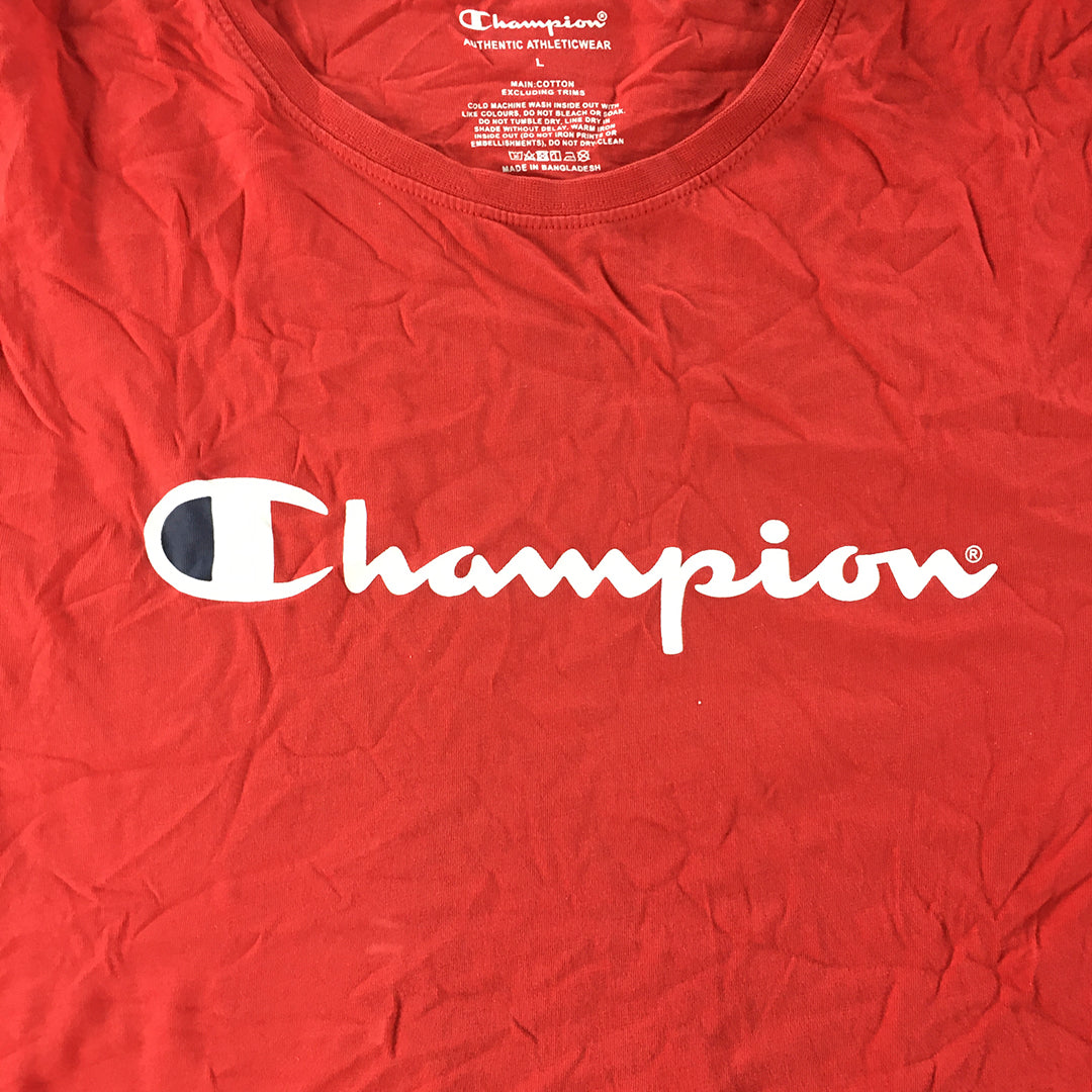 Champion Mens T-Shirt Size L Red Logo Short Sleeve Crew Neck Tee