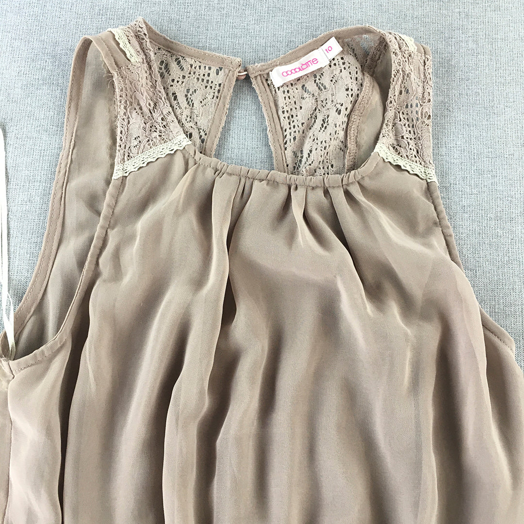 Cocolatte Womens Mini Dress Size 10 Brown A-Line Pleated Sleeveless