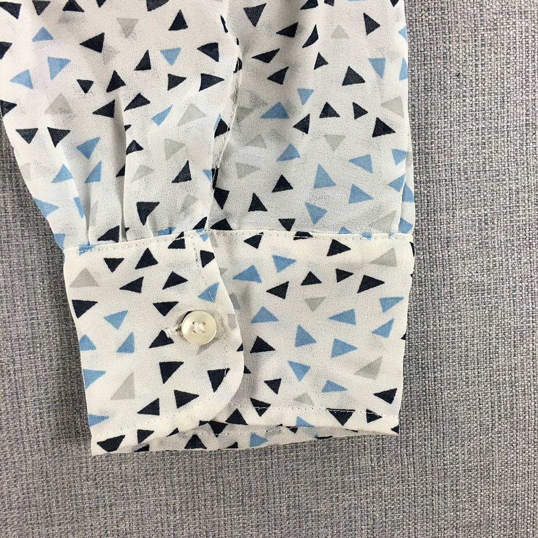 Uniqlo Womens Shirt Size S White Geometric Triangle Pattern Button-Up