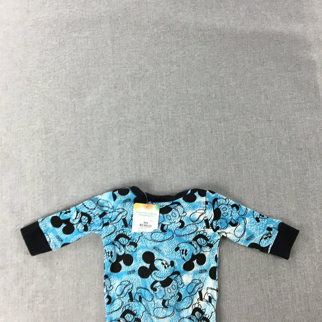 NEW Disney Mickey Mouse Baby Bodysuit Size 000 (0 - 3 Months) Blue Zip Up