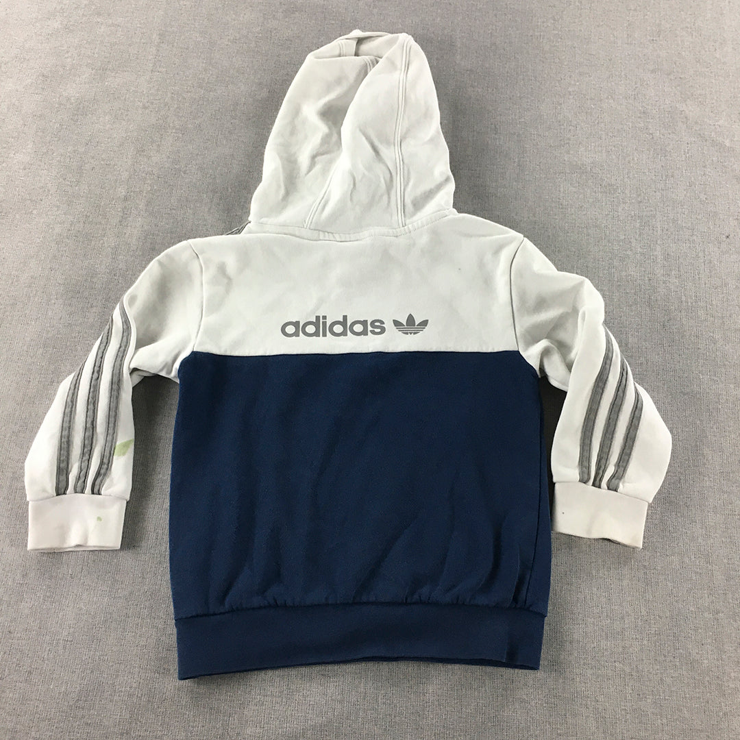 Adidas Kids Boys Hoodie Sweater Size 6 - 7 Years White Blue Trefoil Logo Jumper