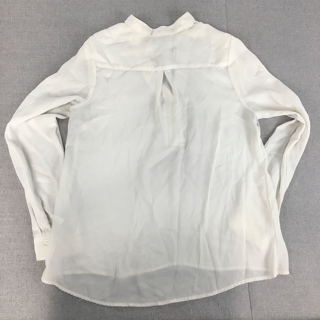 Atmos & Here Womens Top Size 10 White Long Sleeve Shirt Blouse