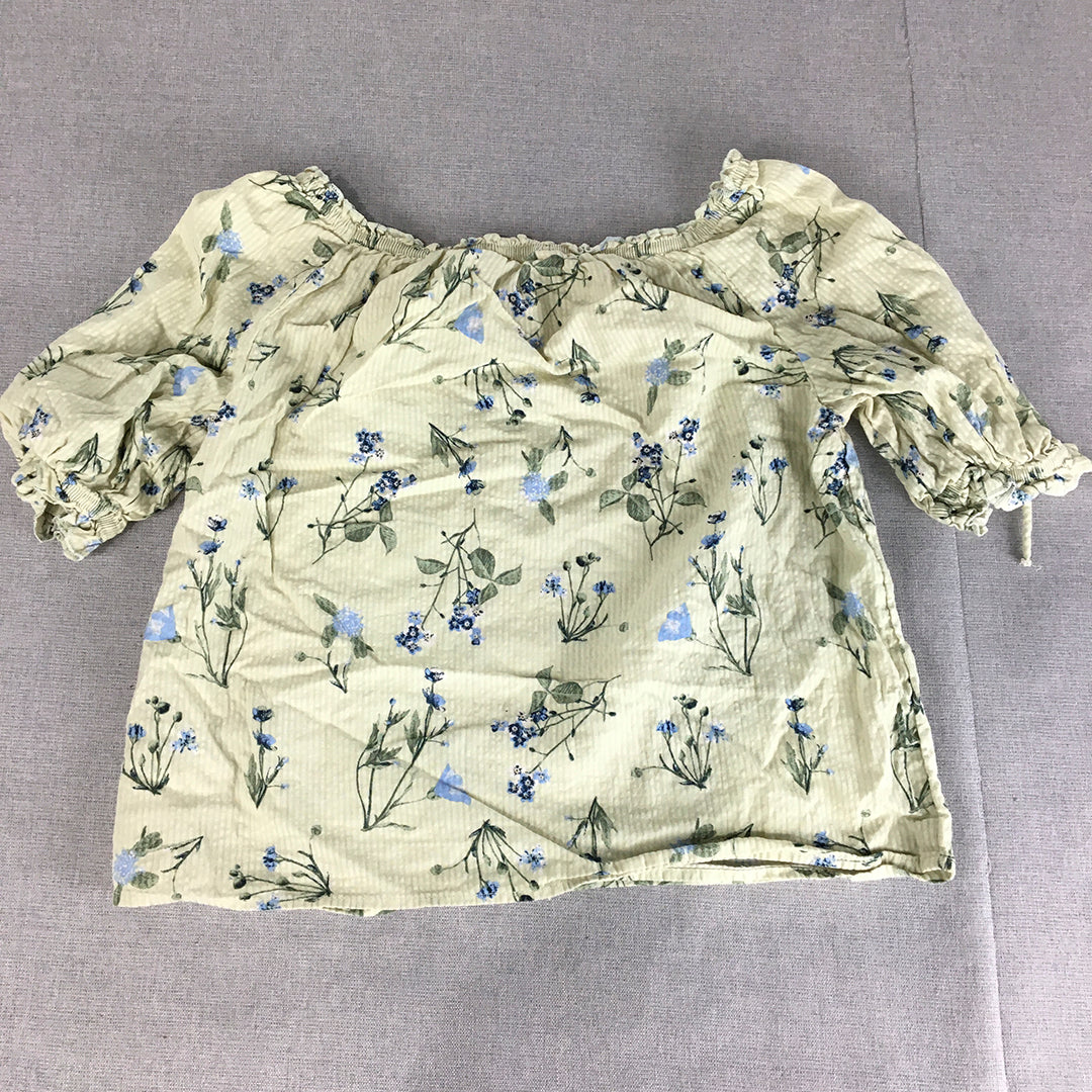 H&M Kids Girls Top Size 12 - 13 Years Green Floral Short Sleeve