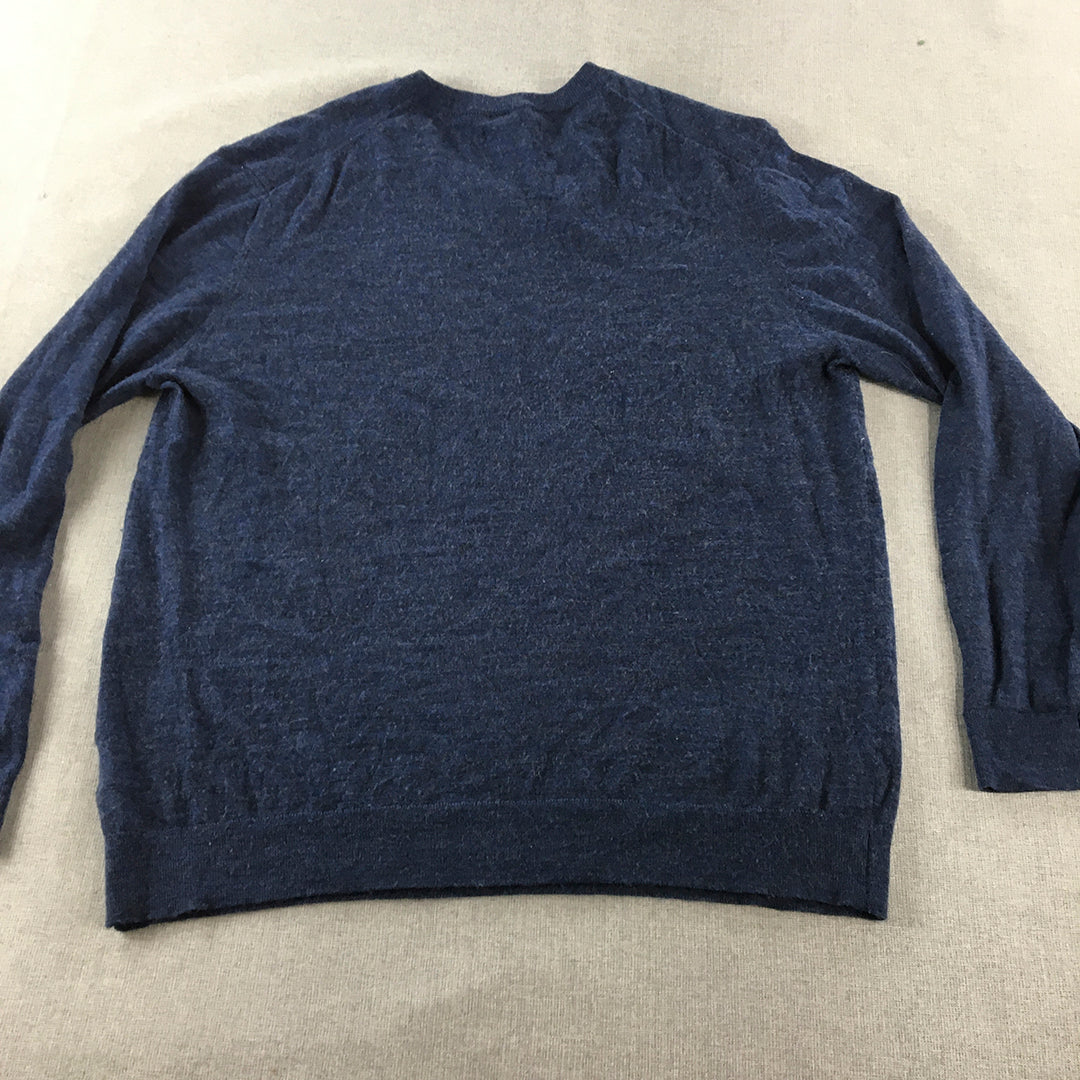 Rough Dress Womens Merino Wool Sweater Size XL Blue V-Neck Knit Pullover Jumper