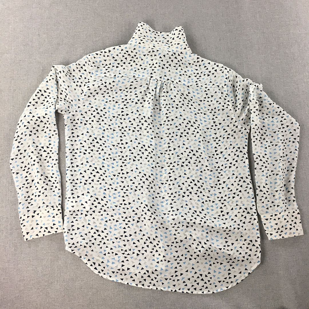 Uniqlo Womens Shirt Size S White Geometric Triangle Pattern Button-Up