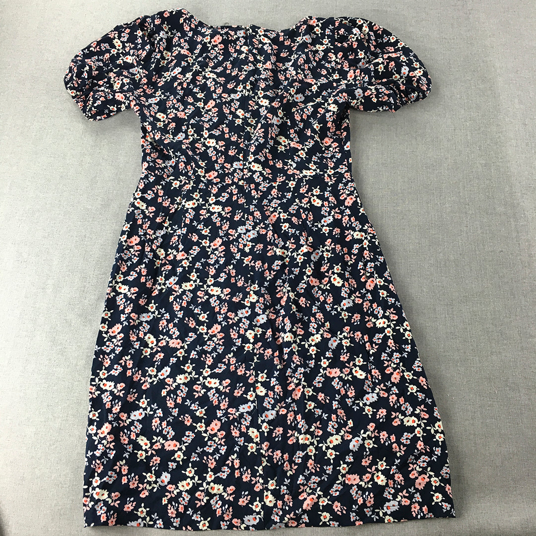 NEW Sunny Girl Womens A-Line Dress Size 10 Blue Floral Short Sleeve Midi