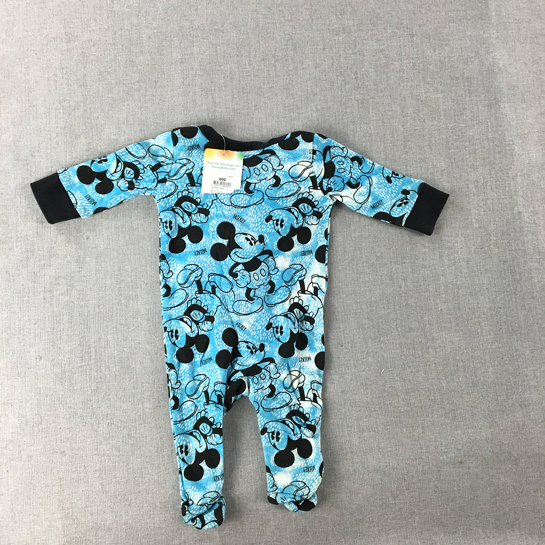 NEW Disney Mickey Mouse Baby Bodysuit Size 000 (0 - 3 Months) Blue Zip Up