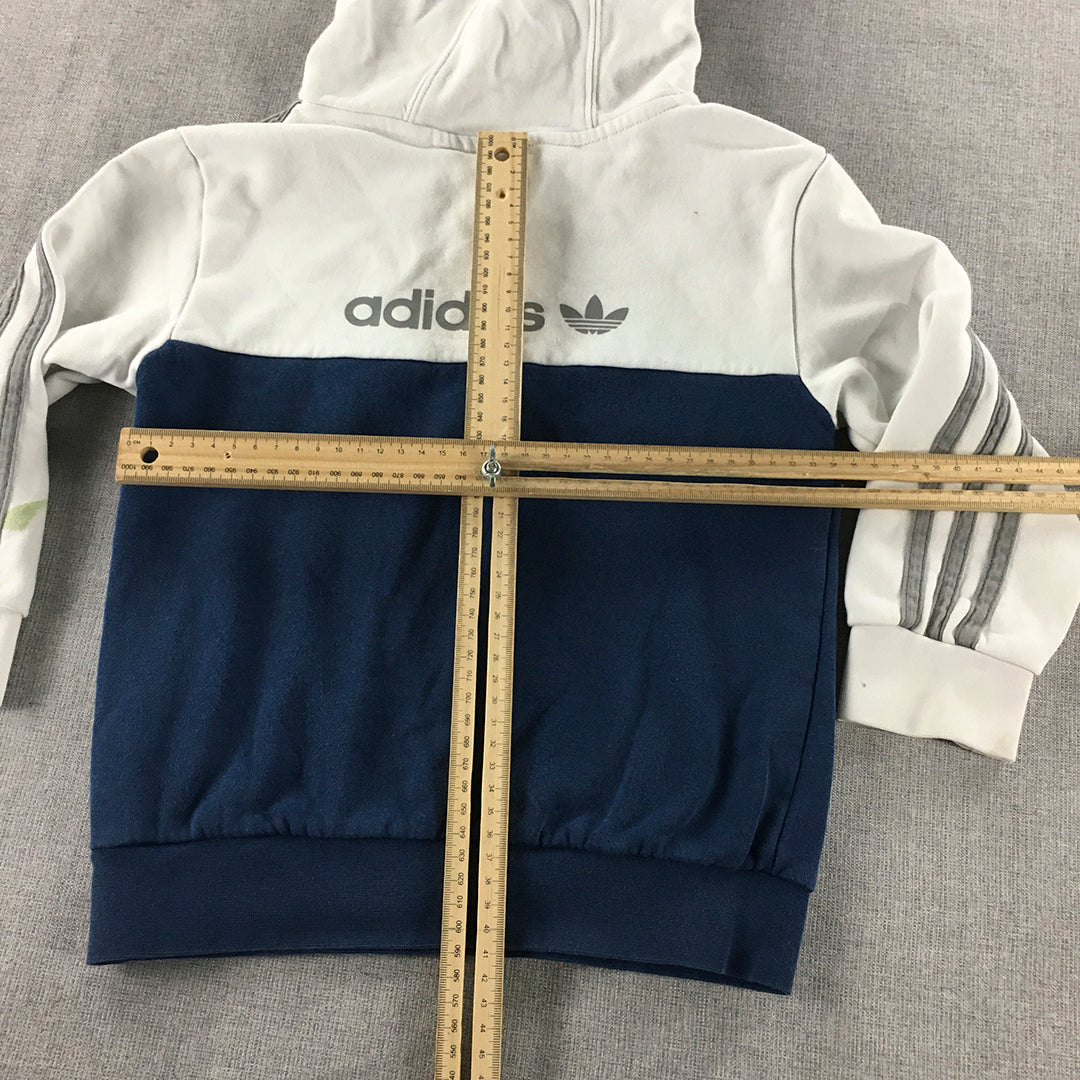 Adidas Kids Boys Hoodie Sweater Size 6 - 7 Years White Blue Trefoil Logo Jumper