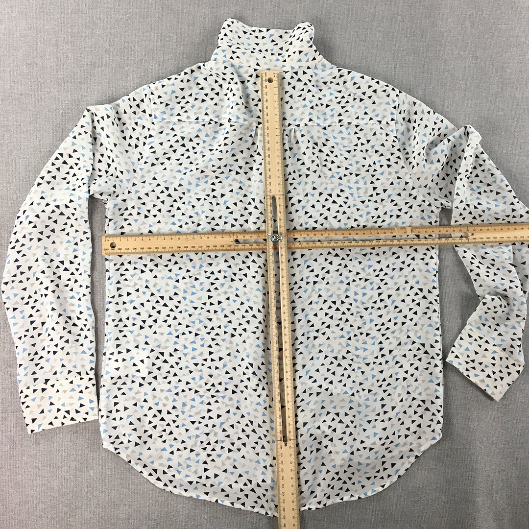 Uniqlo Womens Shirt Size S White Geometric Triangle Pattern Button-Up