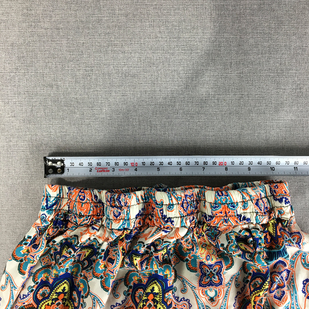 Chic Lady Womens Maxi Skirt Size 10 White Orange Yellow Floral Elastic Waist