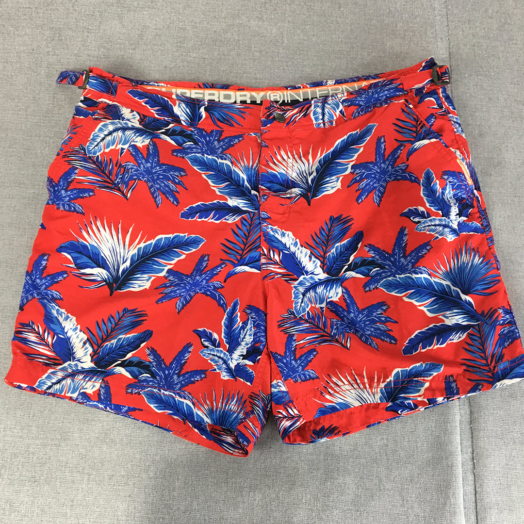 Superdry Mens Hawaiian Shorts Size 2XL Red Blue Floral Surf Beach Boardies