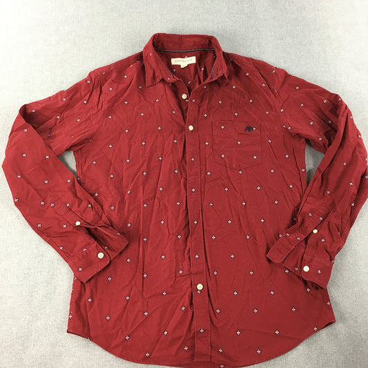 Aeropostale Mens Shirt Size M Red Aztec Dot Button-Up Long Sleeve