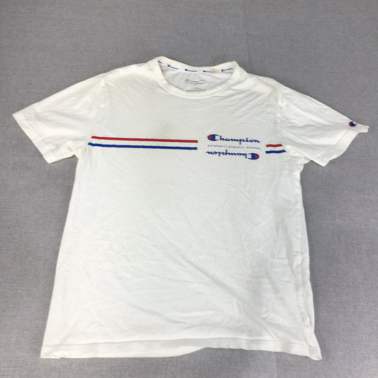 Champion Mens T-Shirt Size M White Logo Crew Neck Short Sleeve Tee