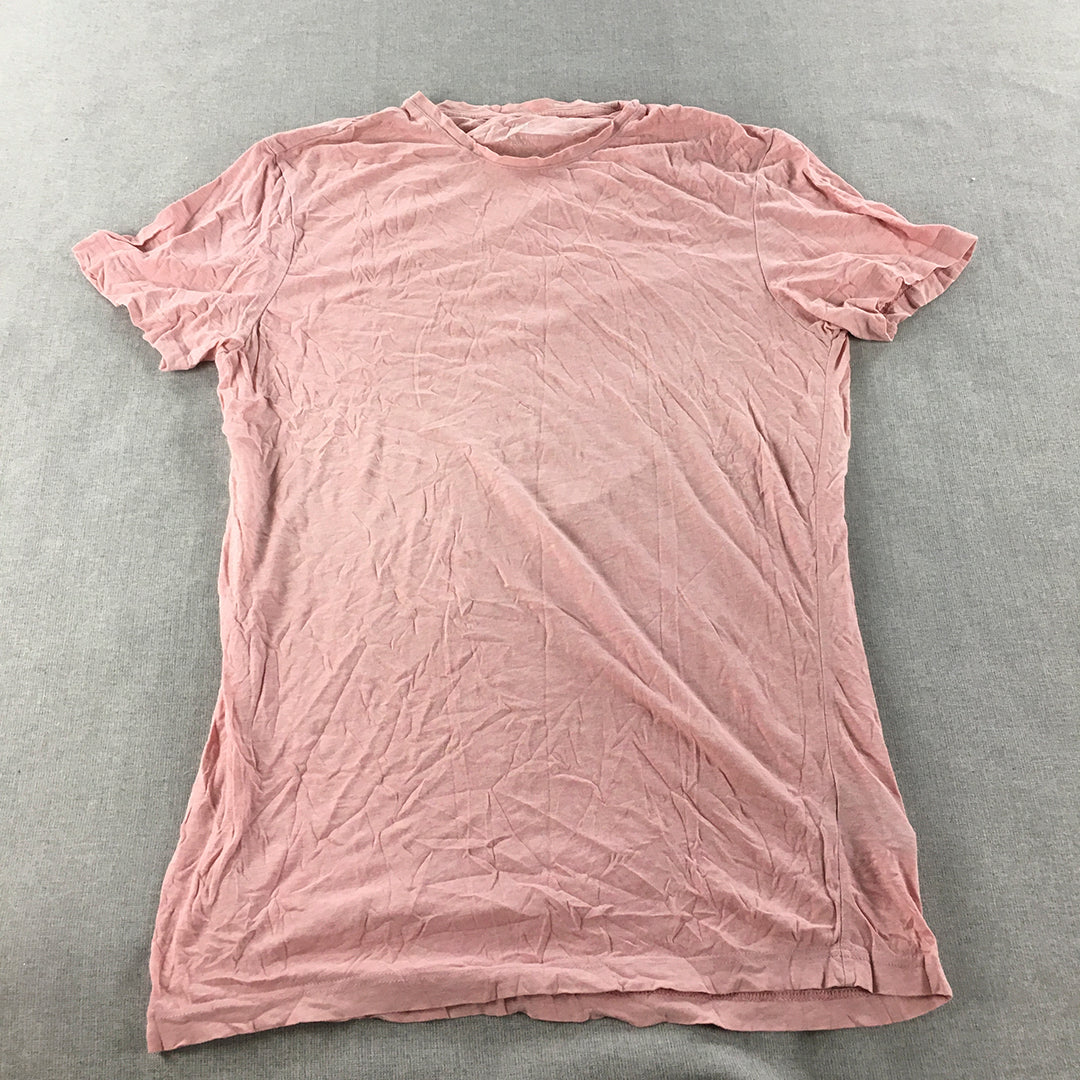 H&M Mens T-Shirt Size L Slim Fit Pink Crew Neck Short Sleeve Tee