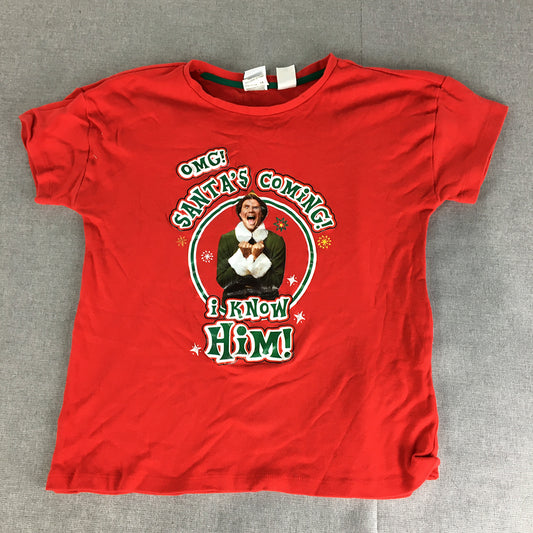 Elf Kids T-Shirt Size 14 Years Red Christmas Short Sleeve Movie Top