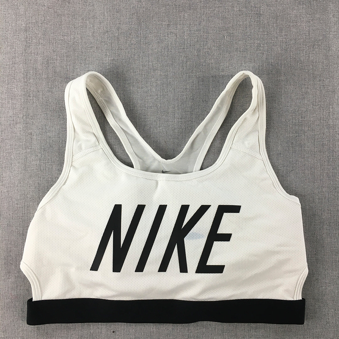 Nike Womens Tank Top Size L White Big Logo Sleeveless Cropped Top