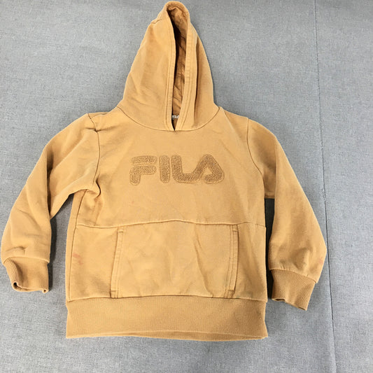 FILA Kids Boys Hoodie Sweater Size 7 Brown Logo Pullover Jumper Pockets