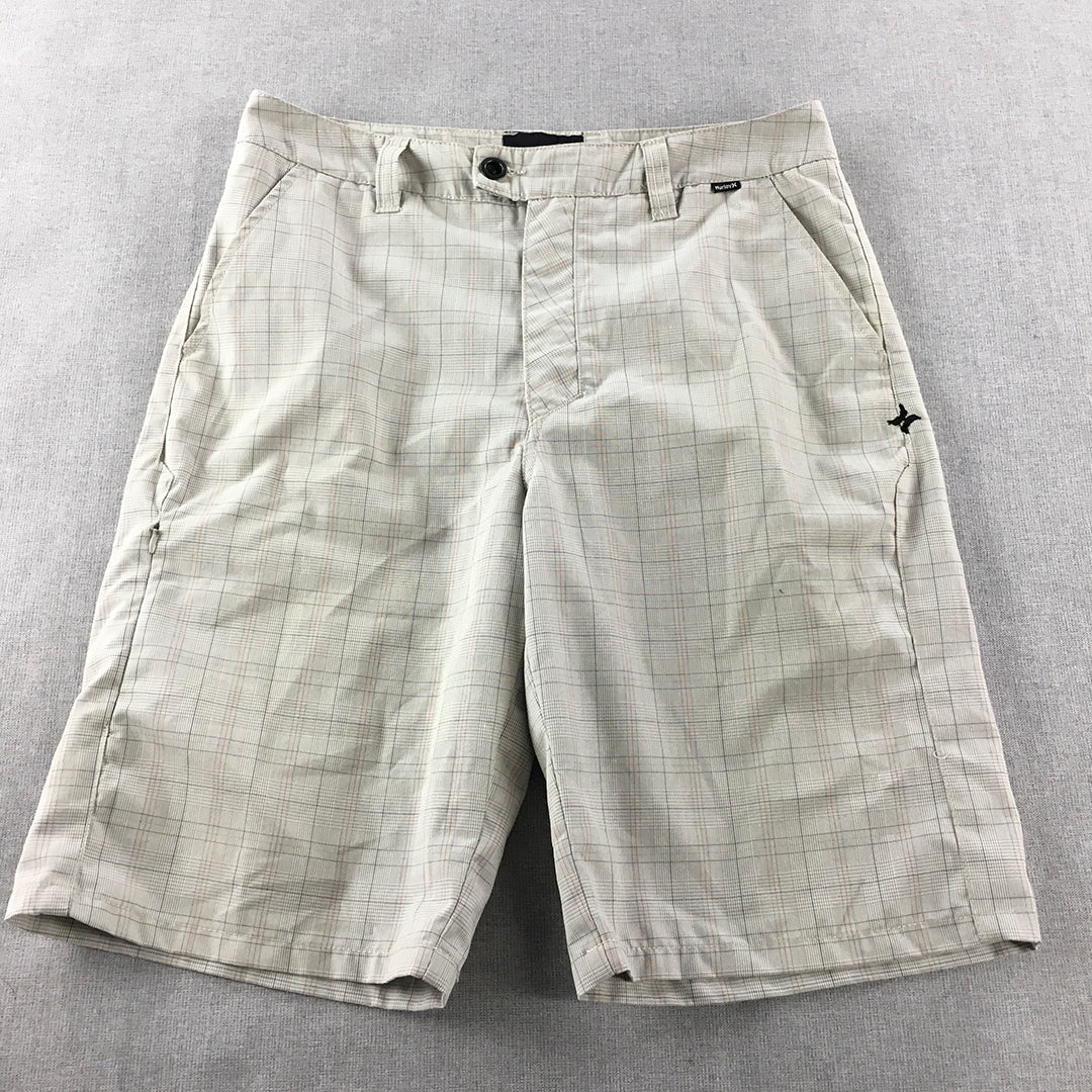 Hurley Mens Chino Shorts Size 30 Grey Checkered Logo Casual Walking