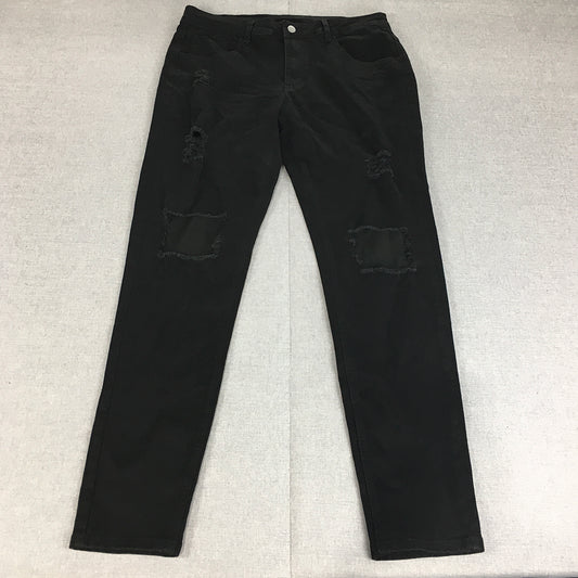 Romwe Skinny Jeans Size 34 Black Dark Wash Ripped Stretch Denim