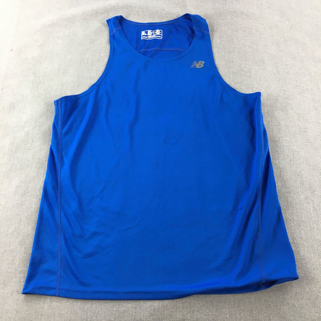 New Balance Mens Tank Top Size L Blue Logo Sleeveless Running Singlet Shirt