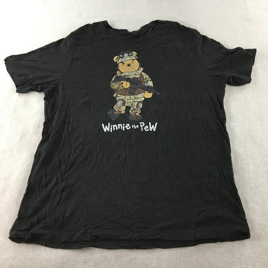 Winnie The Pooh Mens T-Shirt Size XL Black Soldier Army Gun Funny Tee