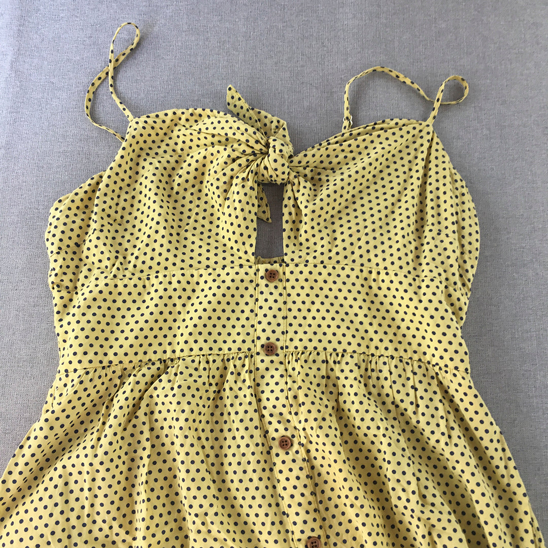 Sunny Girl Womens Mini Dress Size 12 Yellow Polka Dot Button A-Line