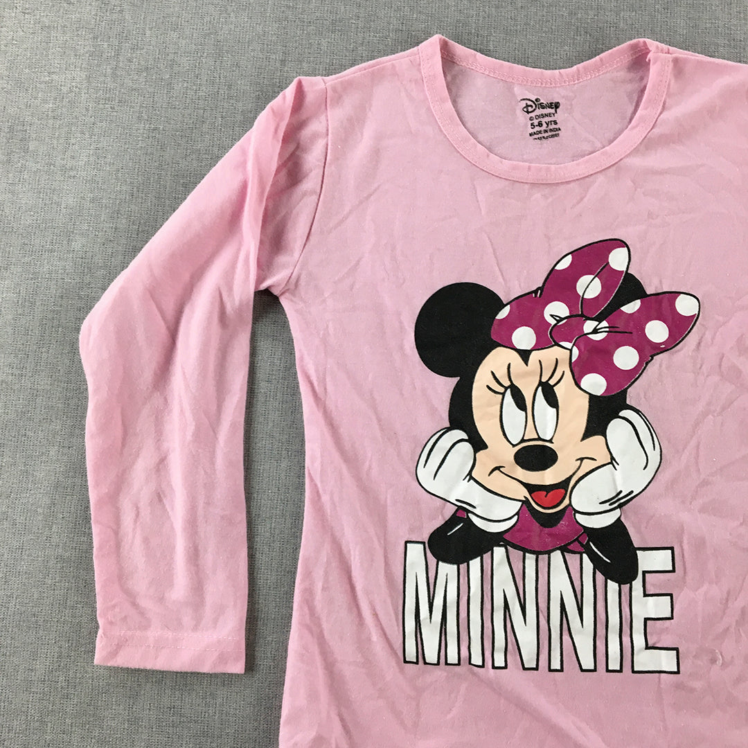 Disney Minnie Mouse Kids Girls Shirt Size 5 - 6 Years Pink Long Sleeve Top