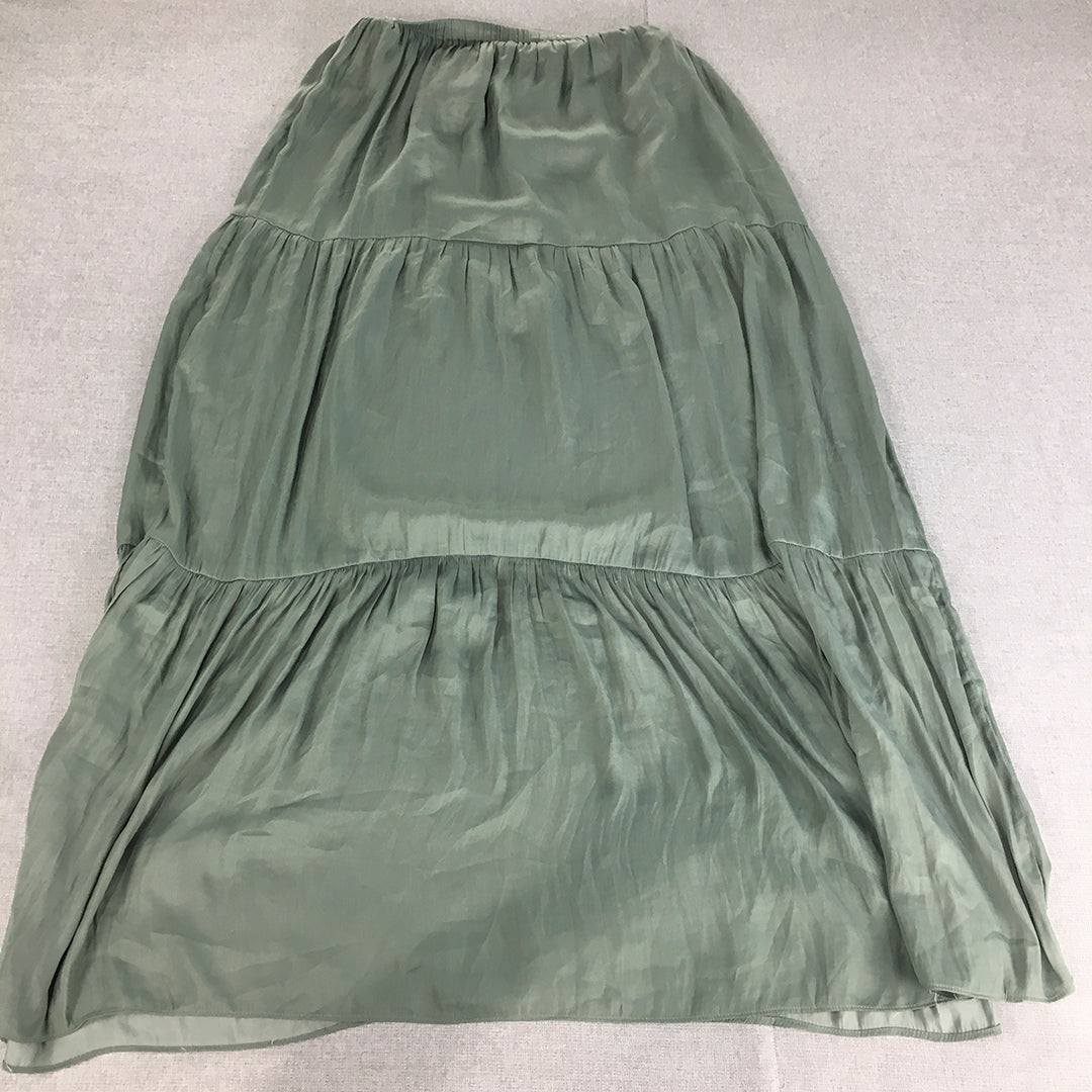 The Fated Womens Maxi Skirt Size 10 Green Tiered A-Line Elastic Waist