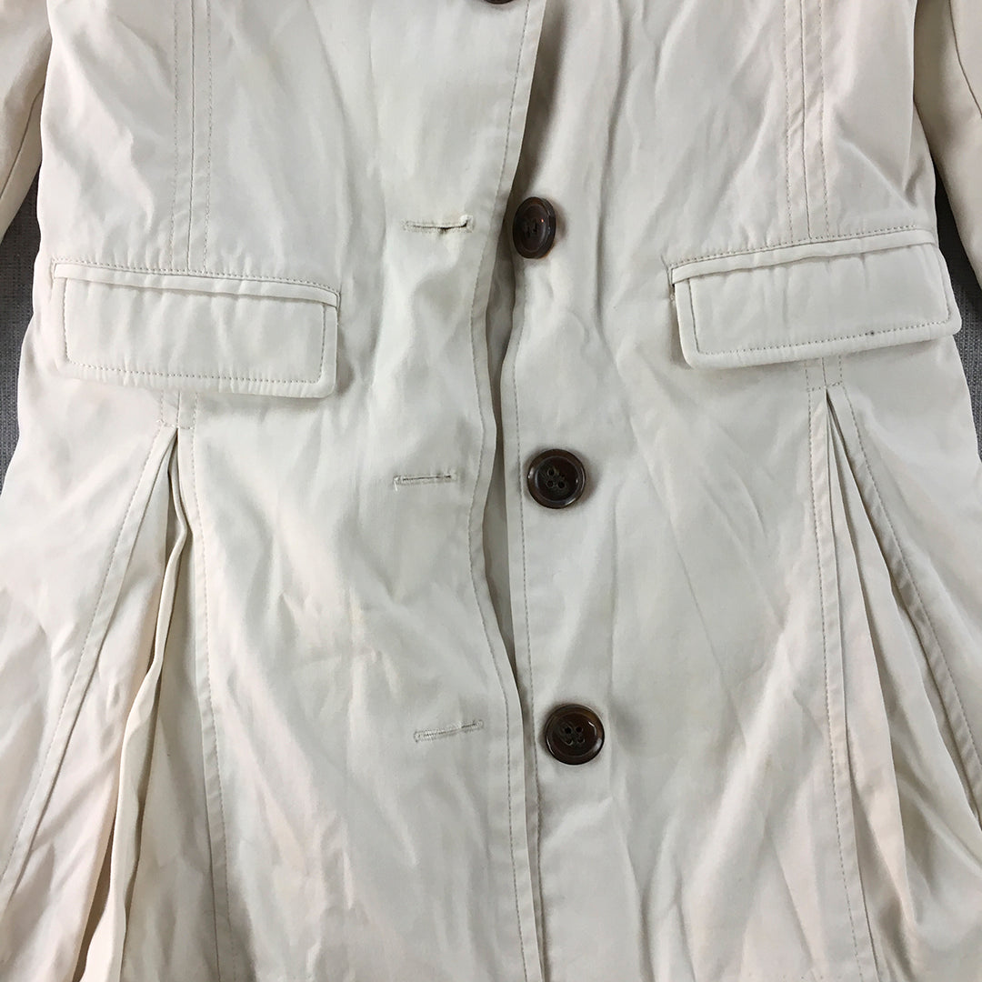 Bardot Junior Kids Girls Trench Coat Size 7 Cream Beige Button Up Jacket