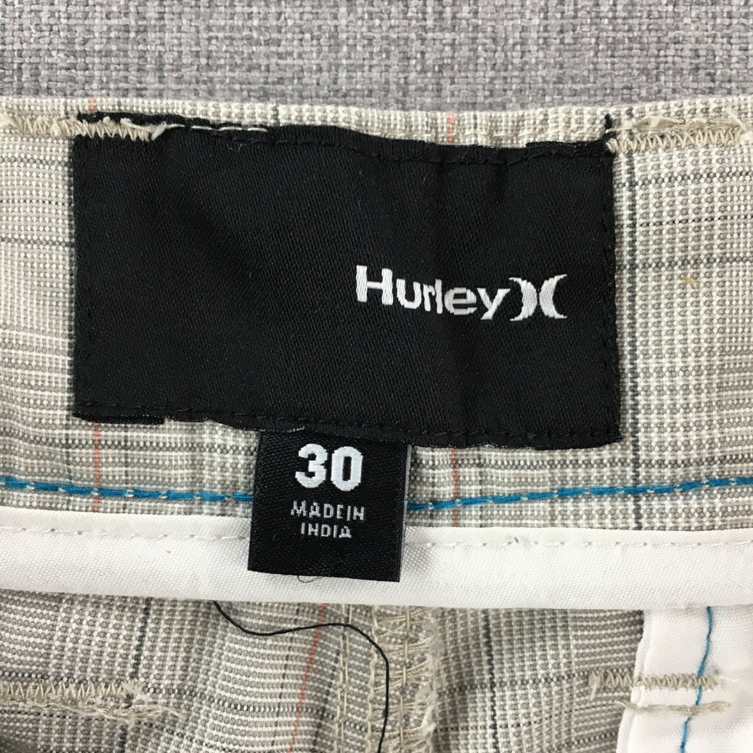 Hurley Mens Chino Shorts Size 30 Grey Checkered Logo Casual Walking