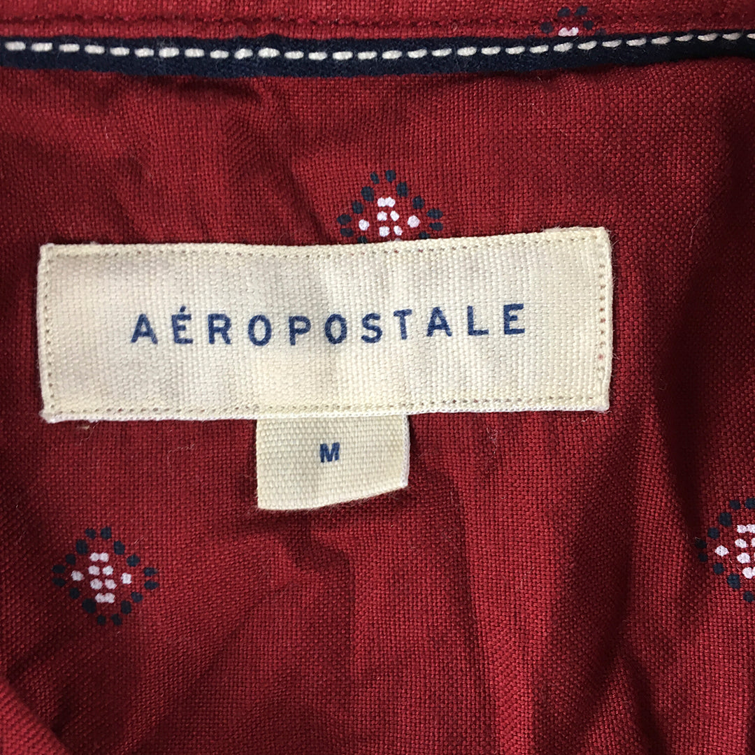 Aeropostale Mens Shirt Size M Red Aztec Dot Button-Up Long Sleeve