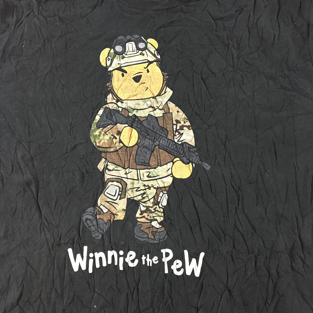 Winnie The Pooh Mens T-Shirt Size XL Black Soldier Army Gun Funny Tee