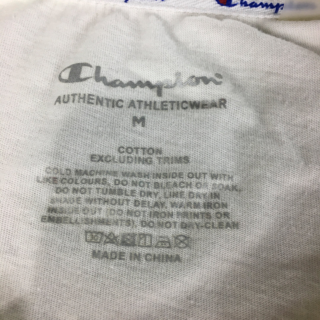 Champion Mens T-Shirt Size M White Logo Crew Neck Short Sleeve Tee